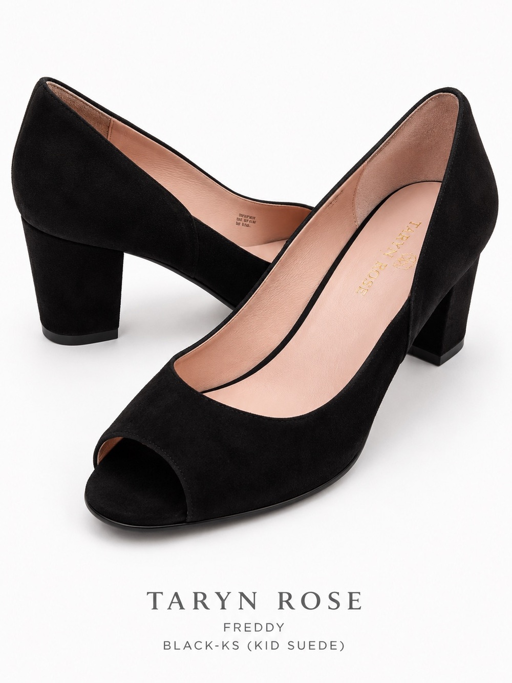 Taryn Rose Freddy Black Suede Peep Toe Block Heel Pumps Size 8.5 NIB